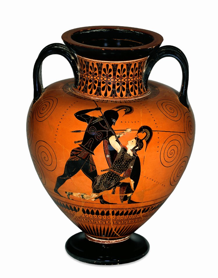 Heracles kills Hippolyta. Ancient Greek Pottery.