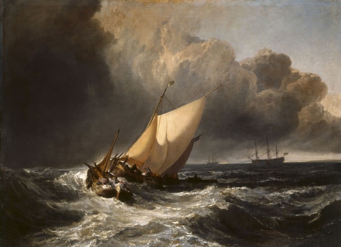 A Painting of Dutch Boats in a gale
