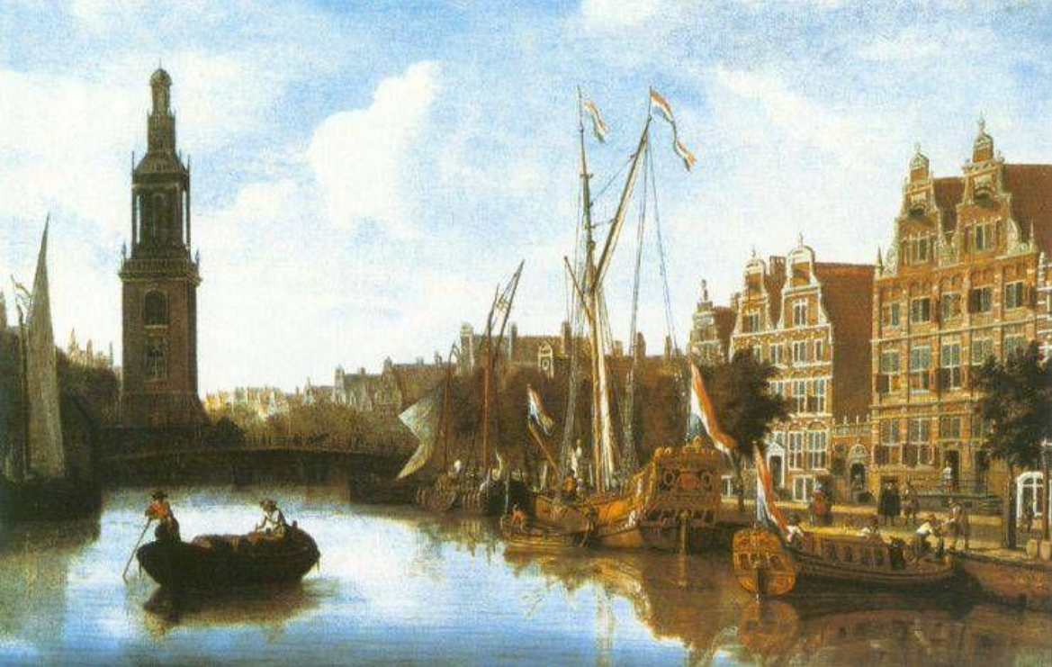 Amsterdam's Singel canal and the Jan Roodenpoortstoren during the Dutch Golden Age