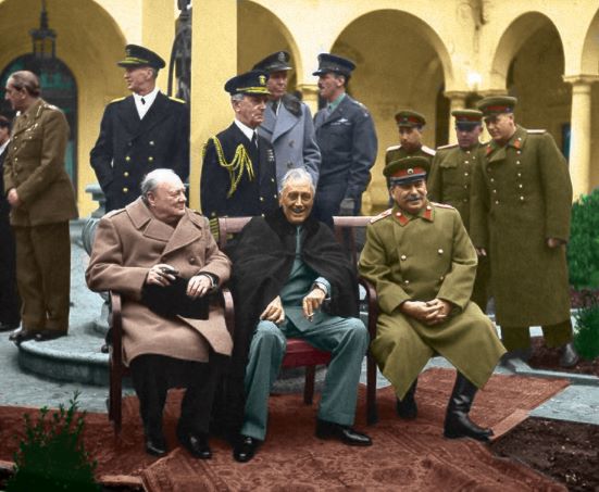 the big three at the yalta conference. They discuss the post-war world and practice geopolitics.