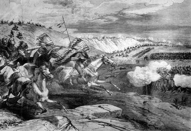 A drawing of the battle of the Rosebud from a contemporary newspaper